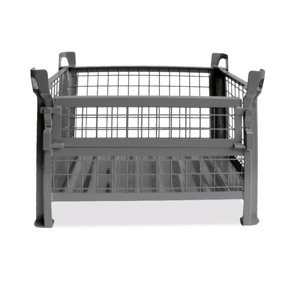 Image of Die Gitterbox HESON®: stapelbar und mit praktischer Gitterklappe Stapelbare Gitterboxen von HESON® sind für den Einsatz in der Produktion und im Lager geeignet. Das verschweisste Gitter erlaubt Ihnen die Durchsicht auf Material und Befüllungsstand. Die ro