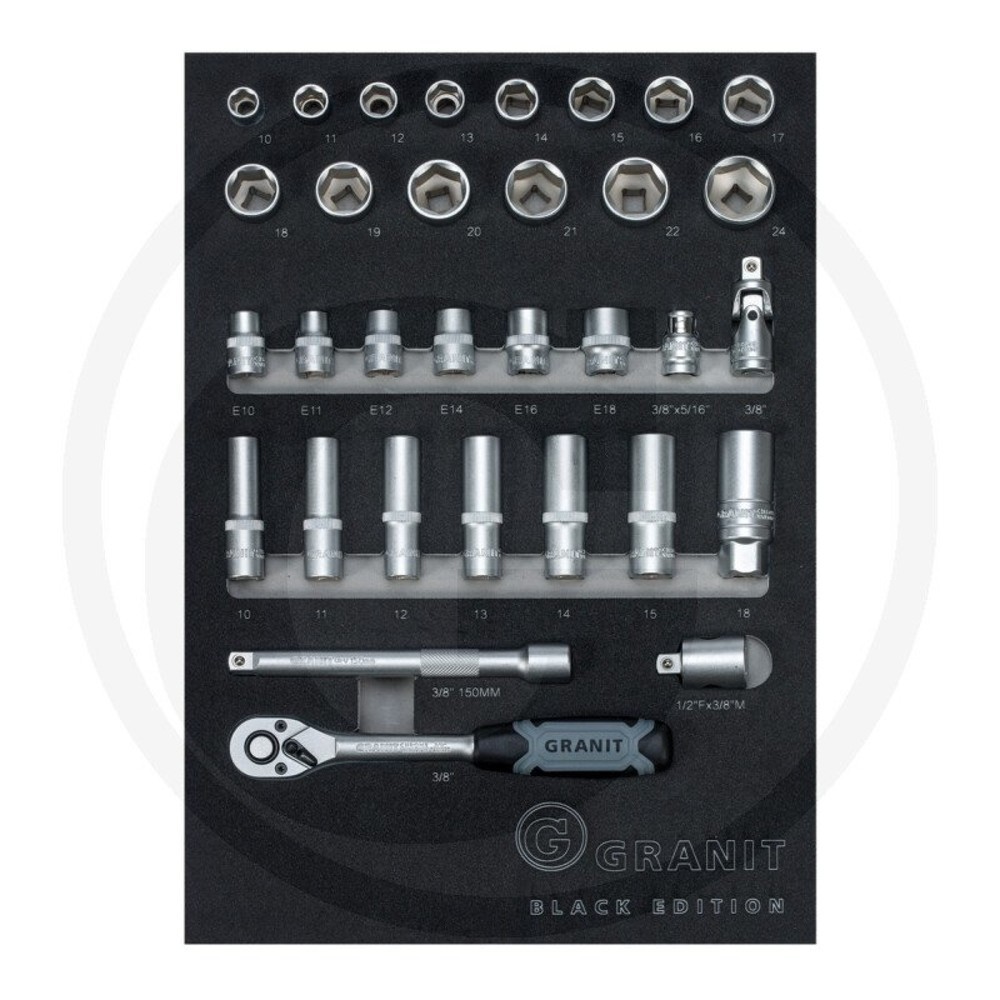 Image of  3/8"-KardangelenkGRANIT BLACK EDITION Einlagen-Set Steckschlüssel 3/8", 32-tlg. GRANIT BLACK EDITION Einlagen-Set Steckschlüssel 3/8", 32-tlg.