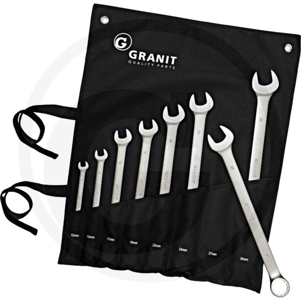 Image of  In praktischer Rolltasche GRANIT BLACK EDITION Ringmaulschlüssel-Satz XL, 10-30 mm, 8-tlg. GRANIT BLACK EDITION Ringmaulschlüssel-Satz XL, 10-30 mm, 8-tlg.