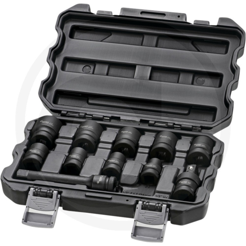 Image of  Im extra-stabilen GRANIT BLACK EDITION Werkzeugkoffer mit Ordnungssystem GRANIT BLACK EDITION Sechskant-Kraft-Stecknuss-Satz 1/2“, 11-tlg. GRANIT BLACK EDITION Sechskant-Kraft-Stecknuss-Satz 1/2“, 11-tlg.