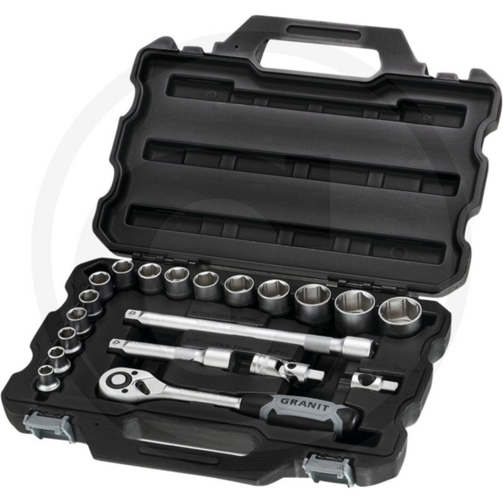 Image of  Im extra-stabilen GRANIT BLACK EDITION Werkzeugkoffer mit OrdnungssystemGRANIT BLACK EDITION Steckschlüssel-Satz 1/2", 20-tlg. GRANIT BLACK EDITION Steckschlüssel-Satz 1/2", 20-tlg.