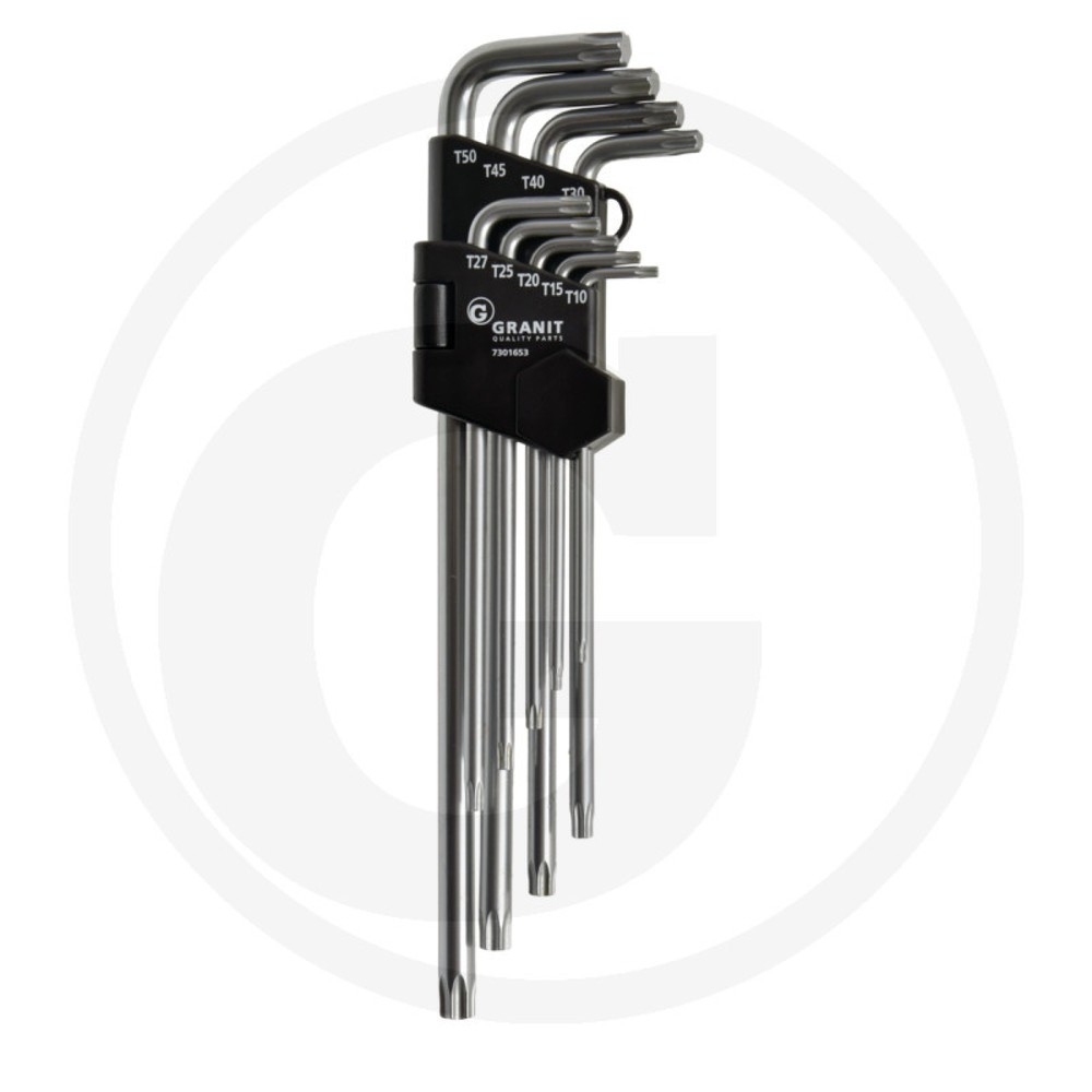 Image of  Im praktischen Kunststoffhalter mit Aufklapp-MechanismusGRANIT BLACK EDITION Winkelstiftschlüssel-Satz TX, lang, 9-tlg. GRANIT BLACK EDITION Winkelstiftschlüssel-Satz TX, lang, 9-tlg.