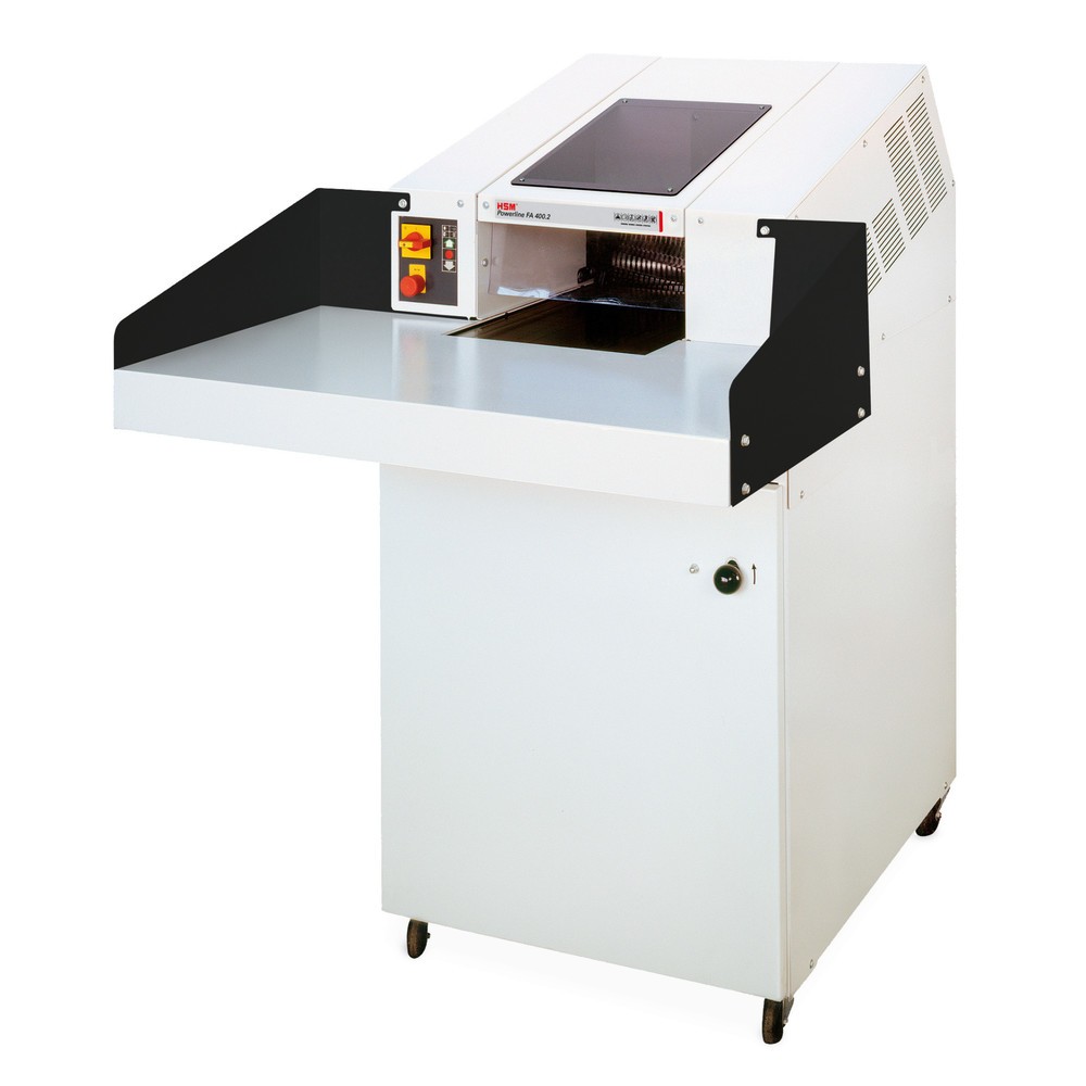 Image of Sensible Daten bequem und effizient vernichten Der Gross-Aktenvernichter HSM Powerline FA 400.2 bietet Ihnen hohe Leistungsfähigkeit beim Vernichten Ihrer sensiblen Daten auf Papier, Datenträgern oder Kreditkarten. Die induktionsgehärteten Vollstahl-Schne