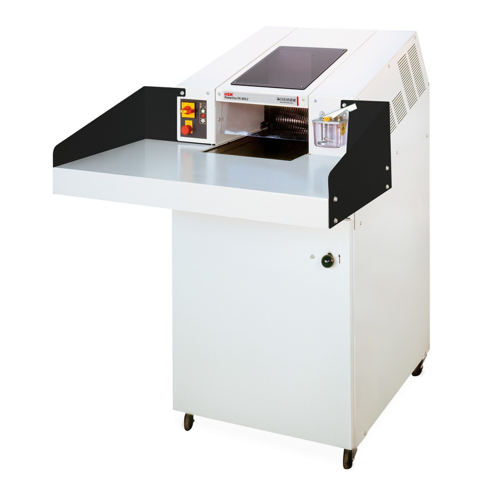 Image of Sensible Daten bequem und effizient vernichten Der Gross-Aktenvernichter HSM Powerline FA 400.2 bietet Ihnen hohe Leistungsfähigkeit beim Vernichten Ihrer sensiblen Daten auf Papier, Datenträgern oder Kreditkarten. Die induktionsgehärteten Vollstahl-Schne