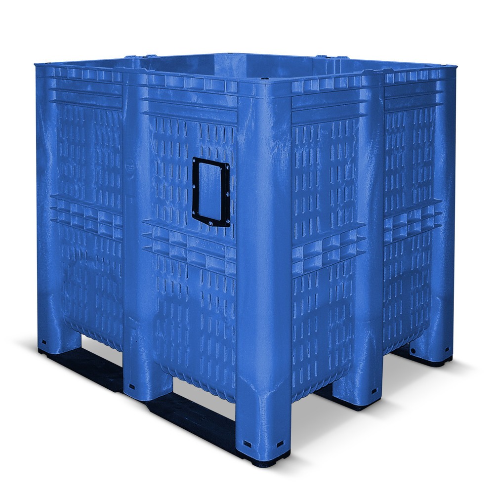 Image of Transporthilfsmittel aus schlagfestem Polyethylen Der Grossbehälter aus Polyethylen, 1.400 Liter, mit Kufen und durchbrochenen Wänden ist aus stabilem, lebensmittelechtem Polyethylen (PE) und verfügt über 3 Kufen, wodurch sich der Behälter mit einem Stapl