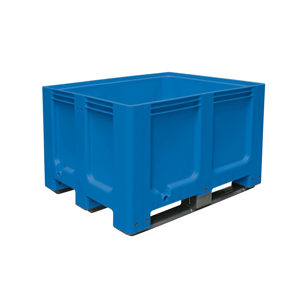 Image of Grossbehälter aus Polyethylen, 610 l, mit Kufen Durch die Bauart mit 3 Kufen zwischen den Standfüssen lässt sich die Grossbox für den einfachen Transport mit einem Stapler unterfahren und mit gleichen Behältern 6-fach stapeln. Er kann in kalten Umgebungen