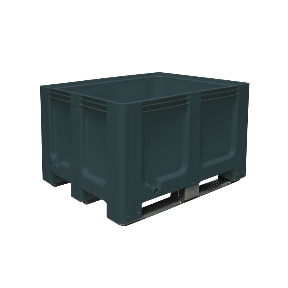 Image of Grossbehälter aus Polyethylen, 610 l, mit Kufen Durch die Bauart mit 3 Kufen zwischen den Standfüssen lässt sich die Grossbox für den einfachen Transport mit einem Stapler unterfahren und mit gleichen Behältern 6-fach stapeln. Er kann in kalten Umgebungen