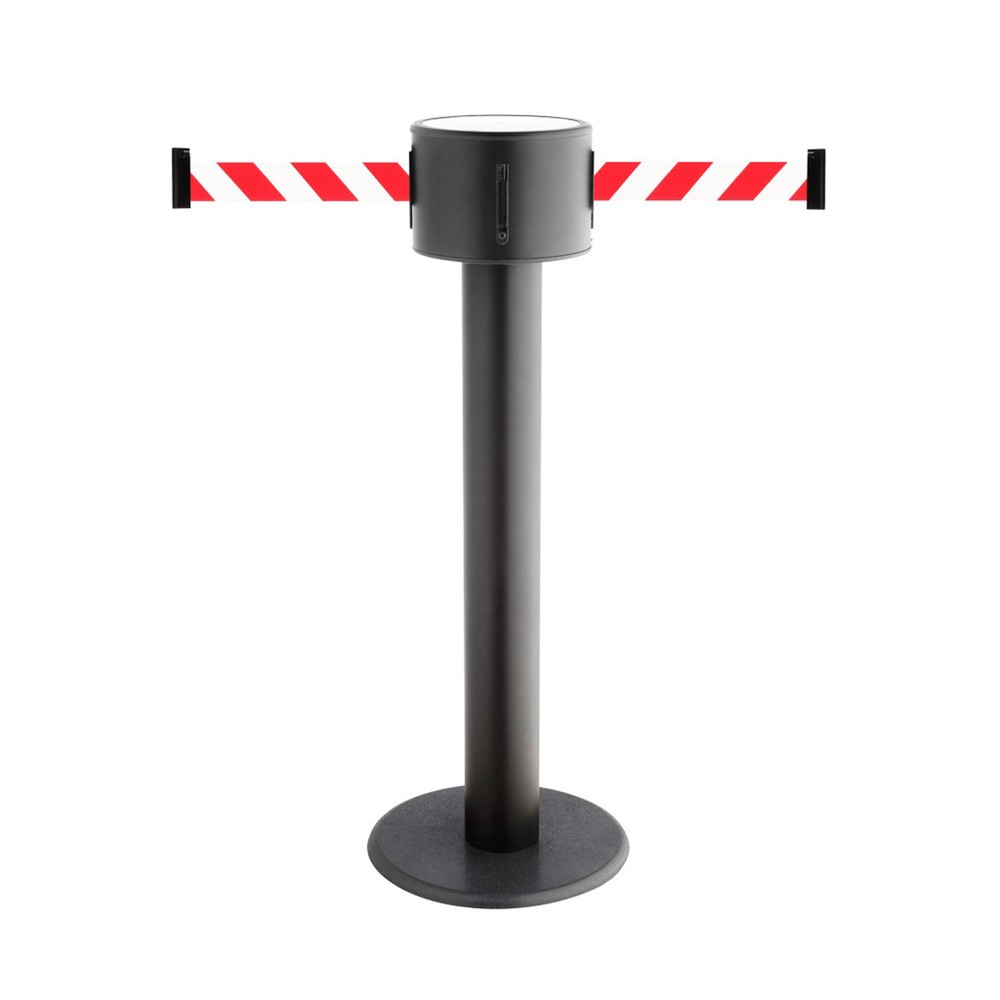 Image of Geben Sie den Weg vor mit den Gurt-Absperrpfosten, 2-seitig, aus Metall + 2 Wandclips Die Anwendungsmöglichkeiten des 2-seitigen Gurt-Absperrpfostens sind vielfältig. Von der Absperrung von Gefahrenzonen, über das Kenntlichmachen von Wegen und der Koordin