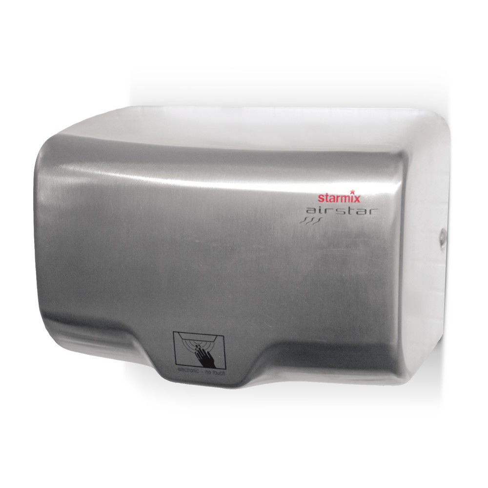 Image of Der starmix XT 1000 E – kraftvoll mit einem Hochleistungs-Gebläse Nasse Hände bequem trocknen: Mit dem Händetrockner starmix XT 1000 E geht es mit einer relativen Trocknungszeit von ca. 17 s schnell und einfach. Der XT 1000 E überzeugt als Wandgerät mit s