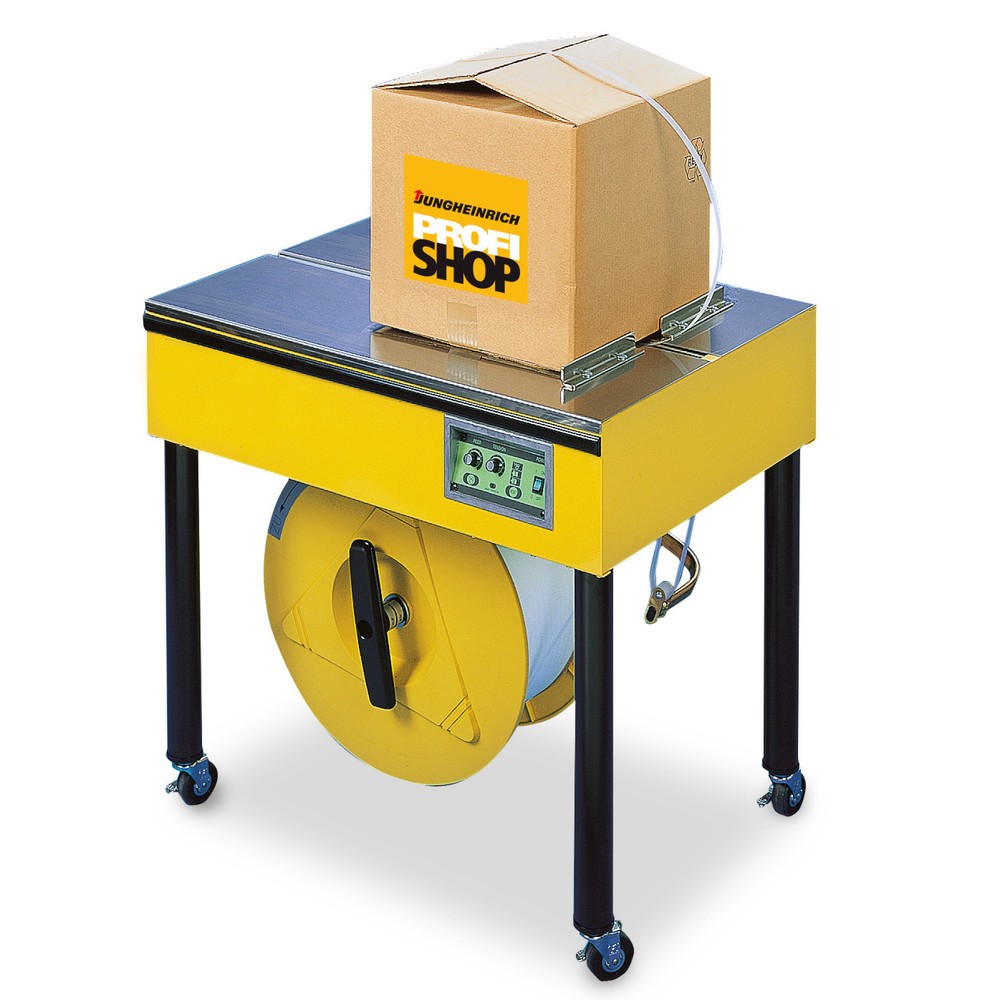 Image of Ein halbautomatisches Umreifungsgerät Semi für Ihren Betrieb Zur transportsicheren Bündelung von schweren, grossen oder instabilen Produkten sind Umreifungsgeräte und Umreifungsbänder unverzichtbar. Diese halbautomatische Umreifungsmaschine ist sehr leich