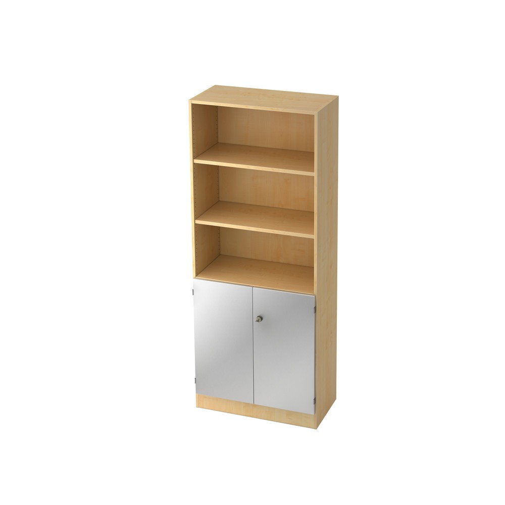 Image of  Anlieferzustand: zerlegt, teilmontiertHammerbacher Regal 5OH, 2OH Türen, SO-Bl. SG Ahorn/Silber Hammerbacher Regal 5OH, 2OH Türen, SO-Bl. SG Ahorn/Silber