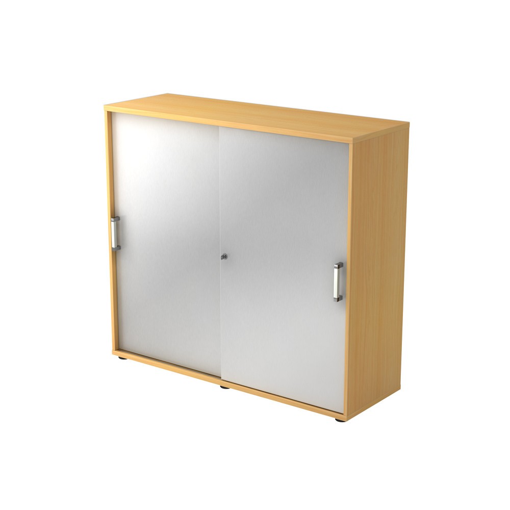 Image of  Anlieferzustand: zerlegt, teilmontiertHammerbacher Schiebetürschrank 3OH 120cm CE Buche/Silber Hammerbacher Schiebetürschrank 3OH 120cm CE Buche/Silber