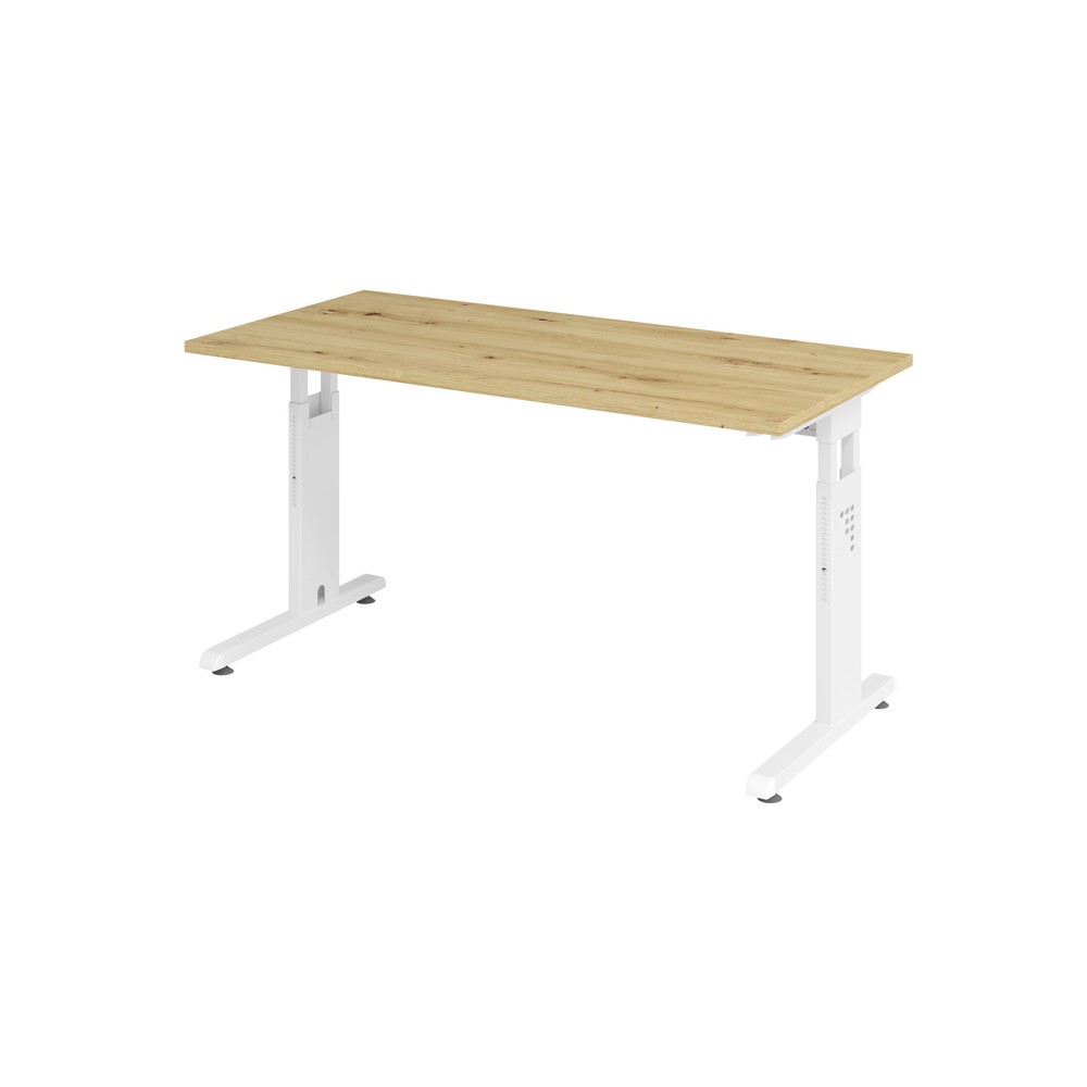 Image of Arbeiten zu Hause: am höhenverstellbaren Bürotisch mit stabilem C-Fuss-Gestell inkl. Kabelwanne Egal ob im separaten Büro oder bei begrenzten Möglichkeiten in Wohnzimmer, Küche oder Schlafzimmer: Der höhenverstellbare Hammerbacher Schreibtisch der O-Serie