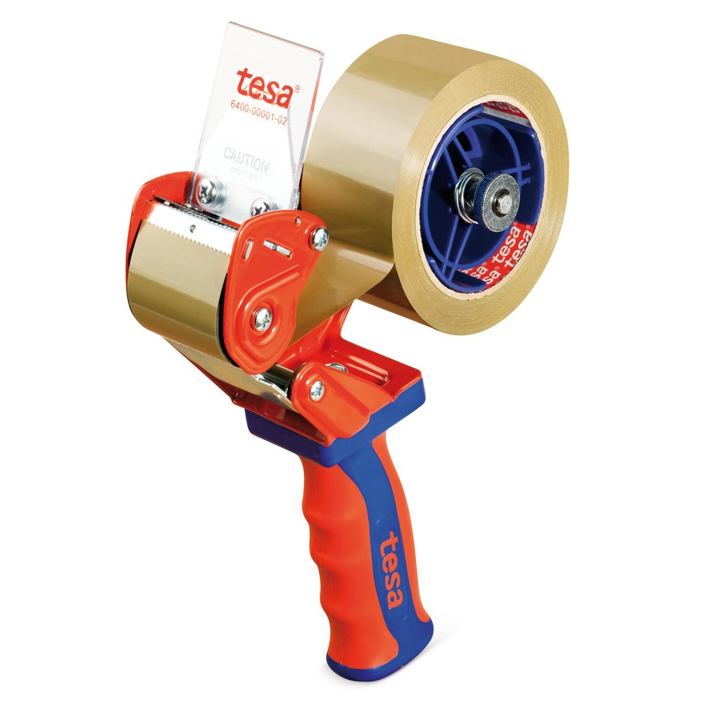 Image of Der tesa® Handabroller für schnelle Verpackungsarbeiten Mit dem Klebeband-Handabroller von tesa® verschliessen Sie schnell und einfach Kartons mit Klebeband. Das handliche Gerät erleichtert das Abrollen von Klebeband und macht ein zusätzliches Schneideger