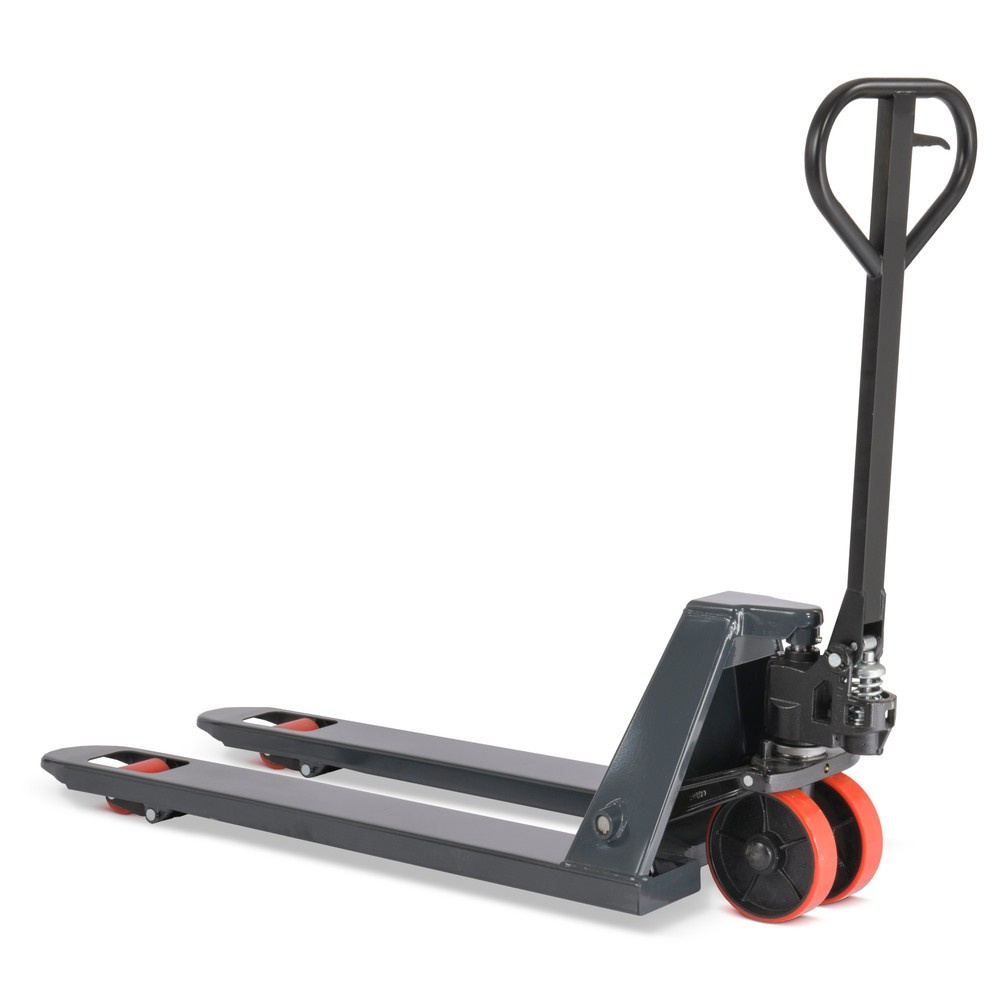 Image of Der Handhubwagen mit dem attraktiven Preis-Leistungsverhältnis Der wendige Handhubwagen ist unser Einstiegsgerät und bietet solide Qualität zum günstigen Preis. Er eignet sich ideal für leichte Einsätze beim Transport von Euro-Paletten bis 2.500 kg im Lag