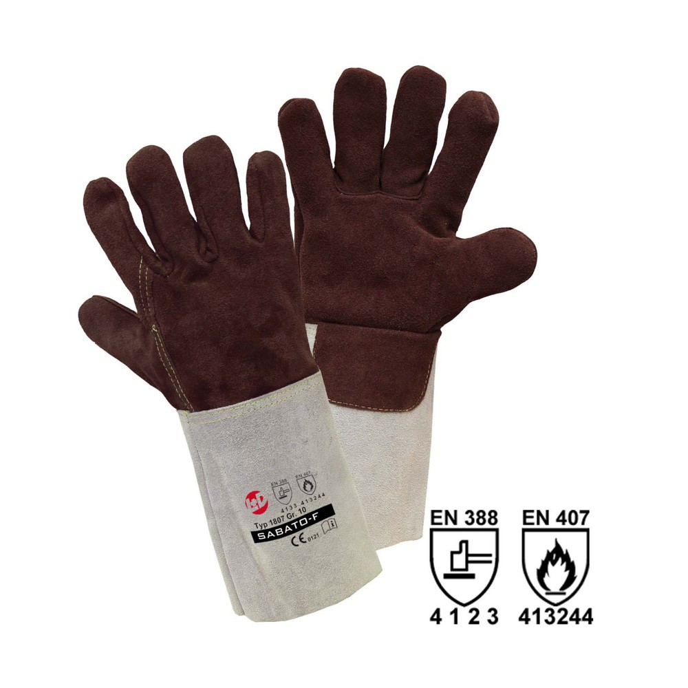 Image of Robuste Hitzeschutz-Handschuhe Sabato-F mit Wärmeisolierung Die Hitzeschutz-Handschuhe Sabato-F verfügen über Materialeigenschaften, die sie gemäss EN 407 als Schutzhandschuhe gegen thermische Einwirkungen ausweisen. Damit sind die Speziallederhandschuhe 
