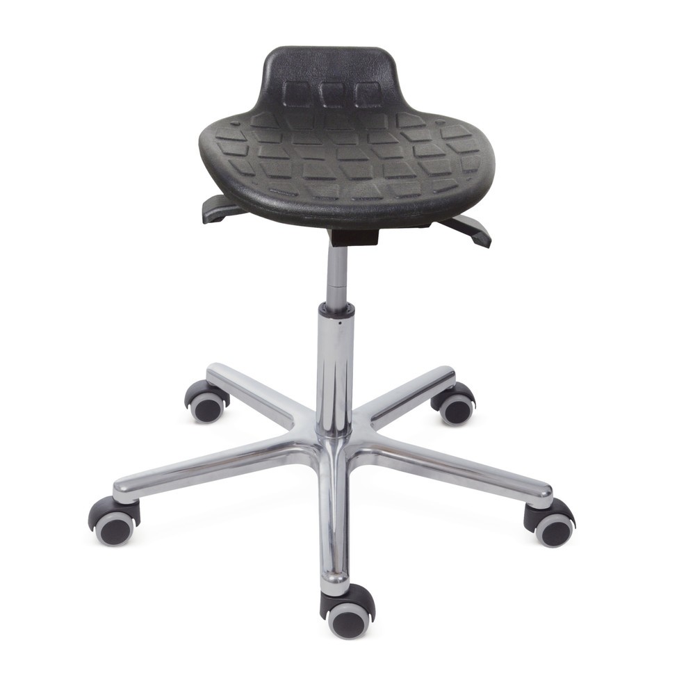 Image of Höhenverstellbarer Hocker mit Komforteigenschaften Mit seiner Sitzfläche aus Polyurethan-Schaum (PU-Schaum) bietet dieser Drehhocker die ideale Kombination aus Komfort und Strapazierfähigkeit. Die profilierte Sitzoberfläche und die Steissstütze verbessern