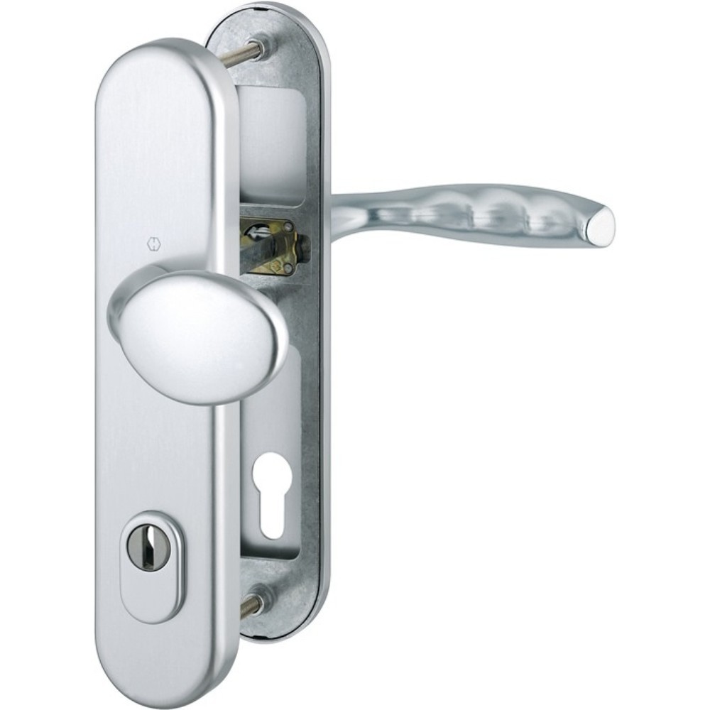 Image of  Farb-Nr.: F1HOPPE Schutzgarnitur New York 76G/3332ZA/3410/1810H, 92 mm, Aluminium F1, 67-72 mm HOPPE Schutzgarnitur New York 76G/3332ZA/3410/1810H, 92 mm, Aluminium F1, 67-72 mm