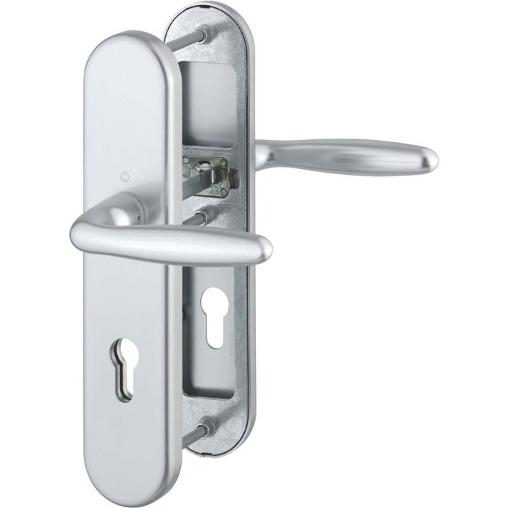 Image of  Farb-Nr.: F1HOPPE Schutzgarnitur Verona 1510/3331/3310, 72 mm, Aluminium F1, 42-47 mm HOPPE Schutzgarnitur Verona 1510/3331/3310, 72 mm, Aluminium F1, 42-47 mm