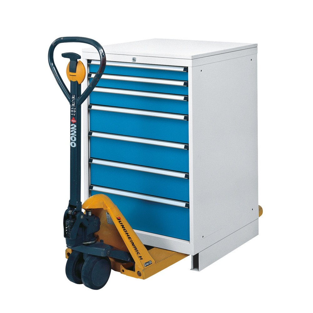 Image of  Mit den Massen TxH mm: 675 x 100Hubwagensockel für Schubladenschrank, HxBxT 100 x 718 x 675 mm, Blende abnehmbar Hubwagensockel für Schubladenschrank, HxBxT 100 x 718 x 675 mm, Blende abnehmbar