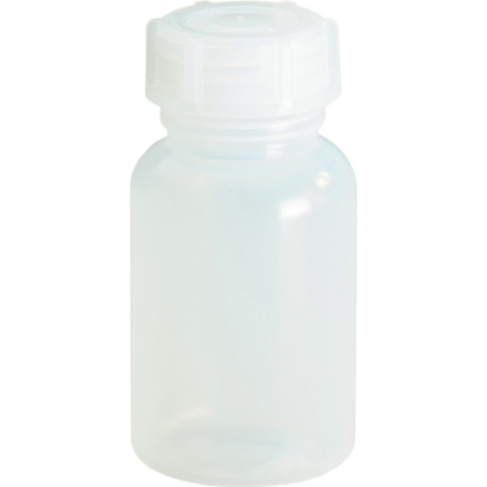 Image of  Einfüllöffnung-Ø: 50mmHÜNERSDORFF Weithalsflasche, Polyethylen (LDPE) naturfarben, Gesamthöhe 76 mm Gesamt-Ø 39 mm, Inhalt 50 ml, Einfüllöffnung-Ø 23,8 mm HÜNERSDORFF Weithalsflasche, Polyethylen (LDPE) naturfarben, Gesamthöhe 76 mm Gesamt-Ø 39 mm, Inhal
