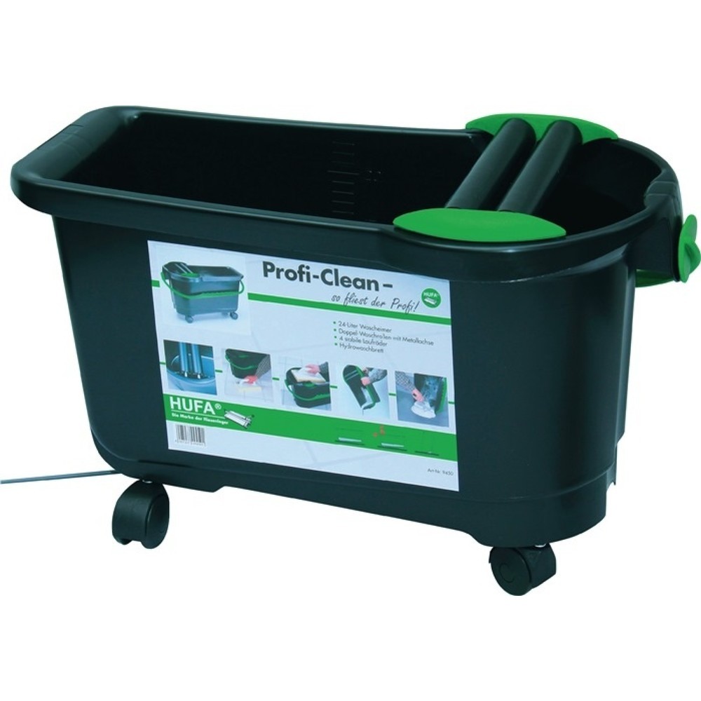 Image of  die Lange Bauform des Eimers erleichtert das Einführen des Schwammbrettes und gleichzeitig das Abstreifen über die beiden frei drehenden AbstreifwalzenHUFA Waschset Profi-Clean Ku.HUFA HUFA Waschset Profi-Clean Ku.HUFA
