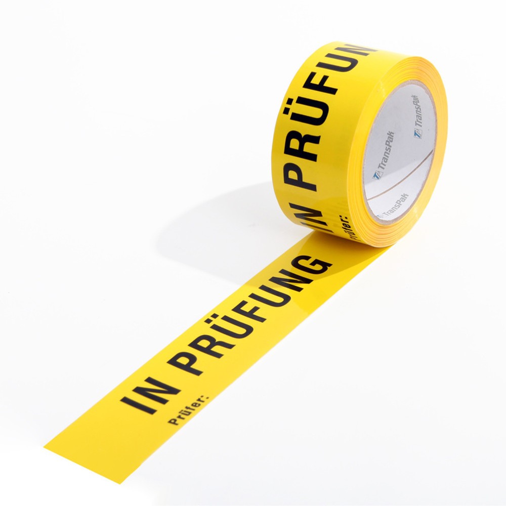 Image of  Hohe SignalwirkungISO-Klebeband, 50mm breit x 66lfm, gelb, Aufdruck "In Prüfung" nach DIN EN 9001 ISO-Klebeband, 50mm breit x 66lfm, gelb, Aufdruck "In Prüfung" nach DIN EN 9001