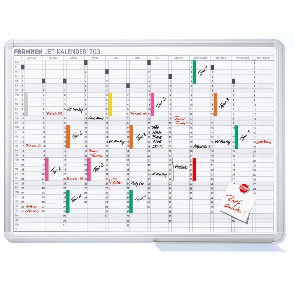Image of Jahresplaner FRANKEN JetKalender zur Termin-, Personal- und Projektplanung Mit dem FRANKEN Jahresplaner behalten Sie Termine und die betriebliche Planung im Blick. Die übersichtliche Darstellung mit Monaten und Wochentagen erleichtert die Betriebsorganisa
