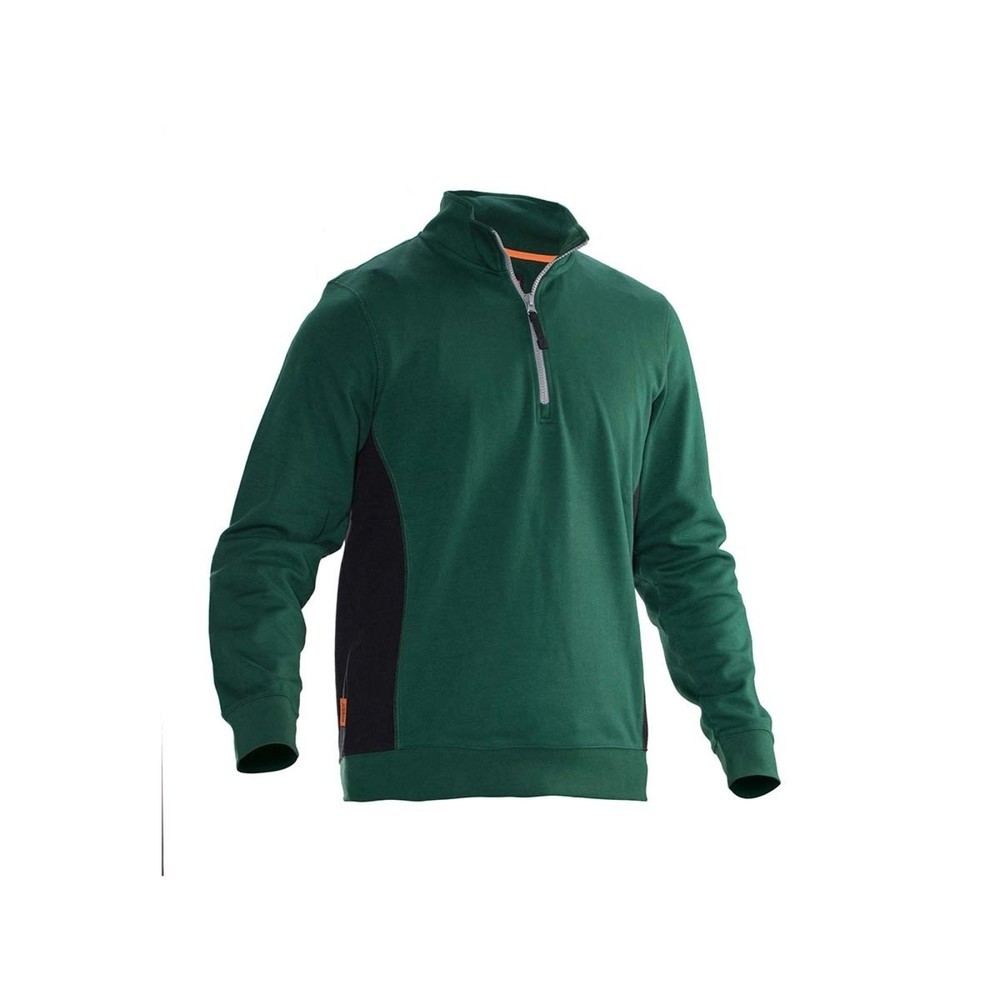 Image of  Kontrastelement an der Seite (Kontraste in schwarz/gelb an den Schultern)Jobman Sweatshirt mit Kragen 1/2 zip forest grün, Grösse XXL Jobman Sweatshirt mit Kragen 1/2 zip forest grün, Grösse XXL