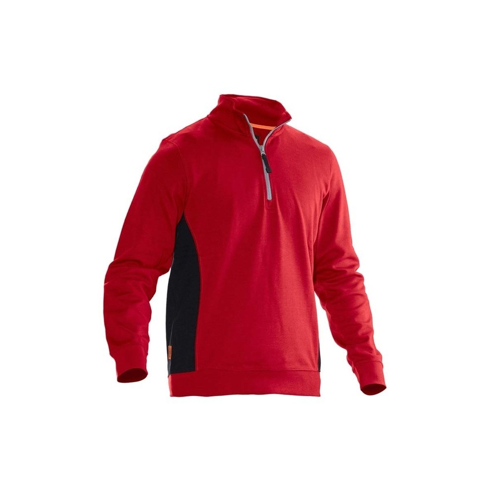 Image of  Kontrastelement an der Seite (Kontraste in schwarz/gelb an den Schultern)Jobman Sweatshirt mit Kragen 1/2 zip rot, Grösse XXL Jobman Sweatshirt mit Kragen 1/2 zip rot, Grösse XXL