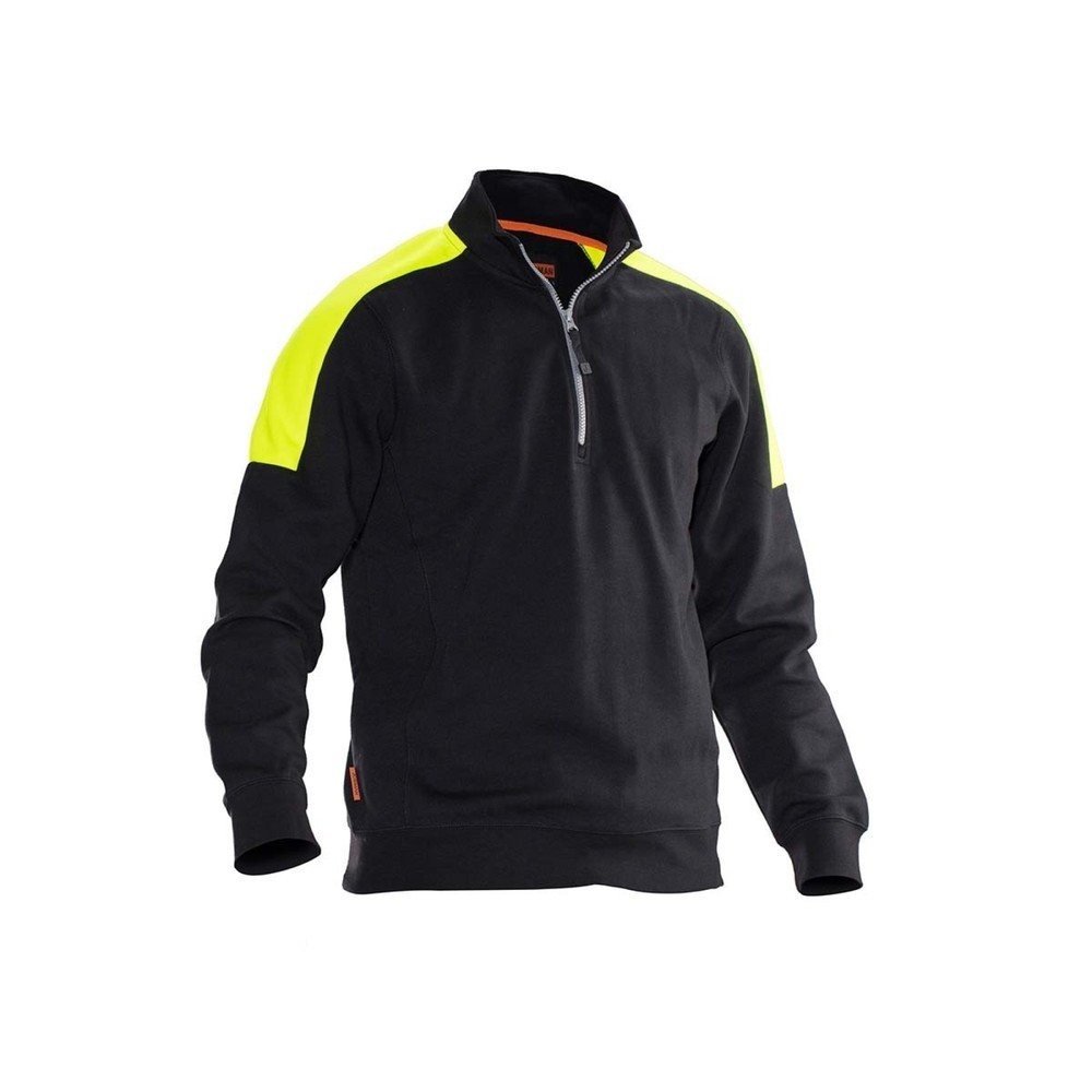 Image of  Kontrastelement an der Seite (Kontraste in schwarz/gelb an den Schultern)Jobman Sweatshirt mit Kragen 1/2 zip schwarz/gelb, Grösse L Jobman Sweatshirt mit Kragen 1/2 zip schwarz/gelb, Grösse L