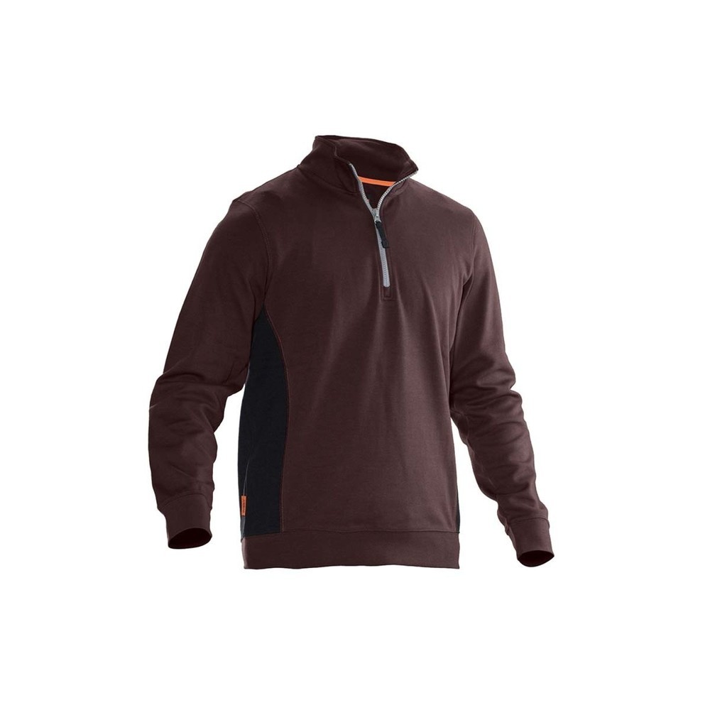 Image of  Kontrastelement an der Seite (Kontraste in schwarz/gelb an den Schultern)Jobman Sweatshirt mit Kragen 1/2 zip braun, Grösse XXXXL Jobman Sweatshirt mit Kragen 1/2 zip braun, Grösse XXXXL