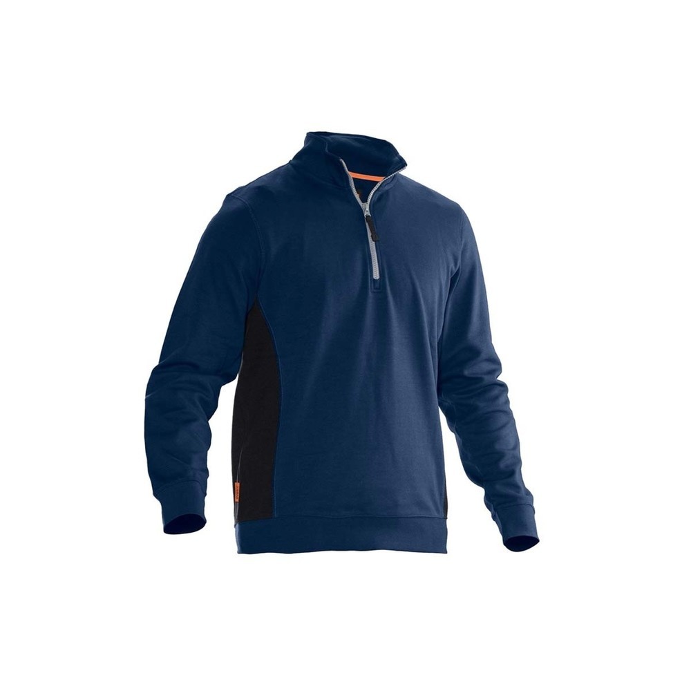 Image of  Kontrastelement an der Seite (Kontraste in schwarz/gelb an den Schultern)Jobman Sweatshirt mit Kragen 1/2 zip dunkelblau, Grösse XXXXL Jobman Sweatshirt mit Kragen 1/2 zip dunkelblau, Grösse XXXXL