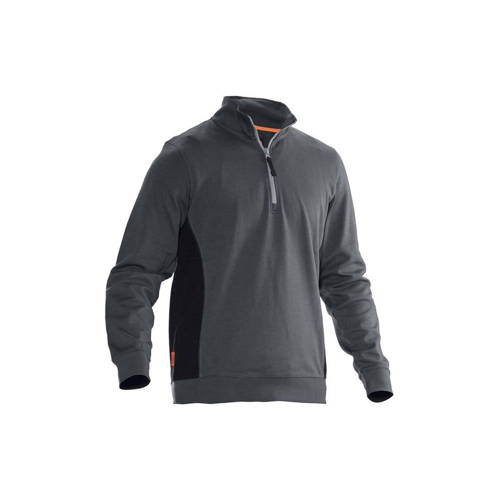 Image of  Kontrastelement an der Seite (Kontraste in schwarz/gelb an den Schultern)Jobman Sweatshirt mit Kragen 1/2 zip dunkelgrau, Grösse L Jobman Sweatshirt mit Kragen 1/2 zip dunkelgrau, Grösse L