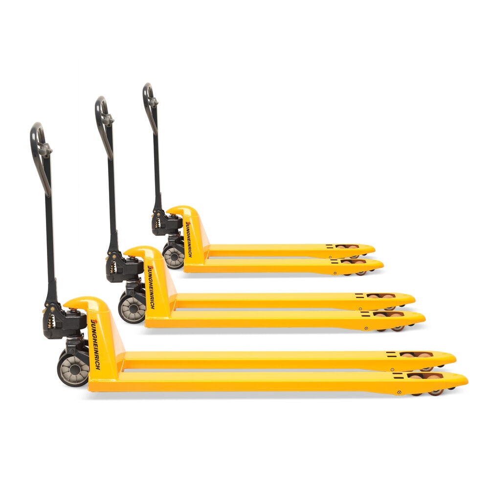 Image of Handhubwagen Jungheinrich™ AM 22 in Premium-Qualität für den Transport von Langgütern Müssen Sie in Ihrem Lager regelmässig überlange Lasten bewegen, ist der Langgabelhubwagen von Jungheinrich™ ein idealer Einsatzhelfer. Für den Transport besonders langer