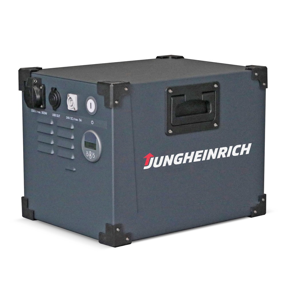 Image of Sichere, mobile Energieversorgung mit wartungsfreier Lithium-Ionen-Technik Die Mobile Powerbox Jungheinrich™ mit Lithium-Ionen-Batterie besitzt ein robustes Stahl-Grundgestell und ist standsicher. Dank geringem Batteriegewicht und seitlicher ergonomischer