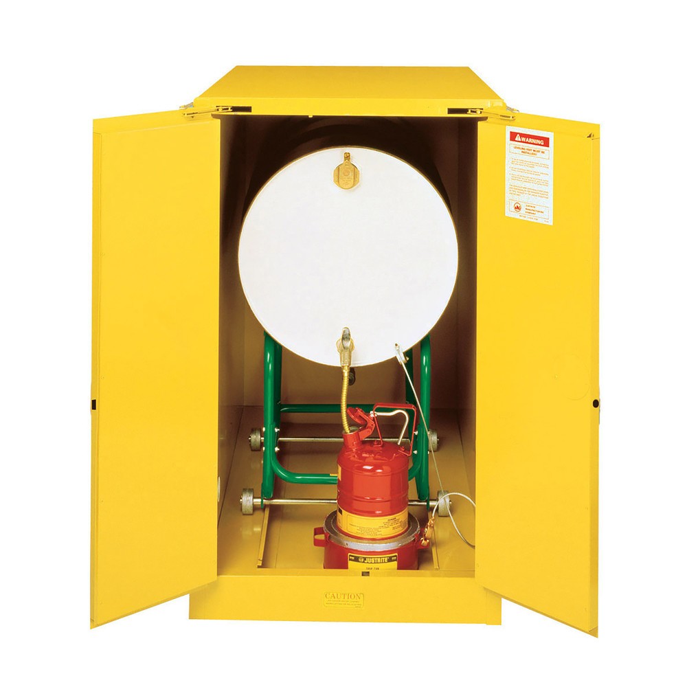 Image of Für den komfortablen Einsatz von Abfüllvorrichtungen: der Justrite® Fassschrank Horizontal Drum Sure-Grip® FM Gefährliche Flüssigkeiten sicher und jederzeit abfüll- bzw. dosierbereit lagern: in dem Justrite® Fassschrank Horizontal Drum Sure-Grip® FM. Der 