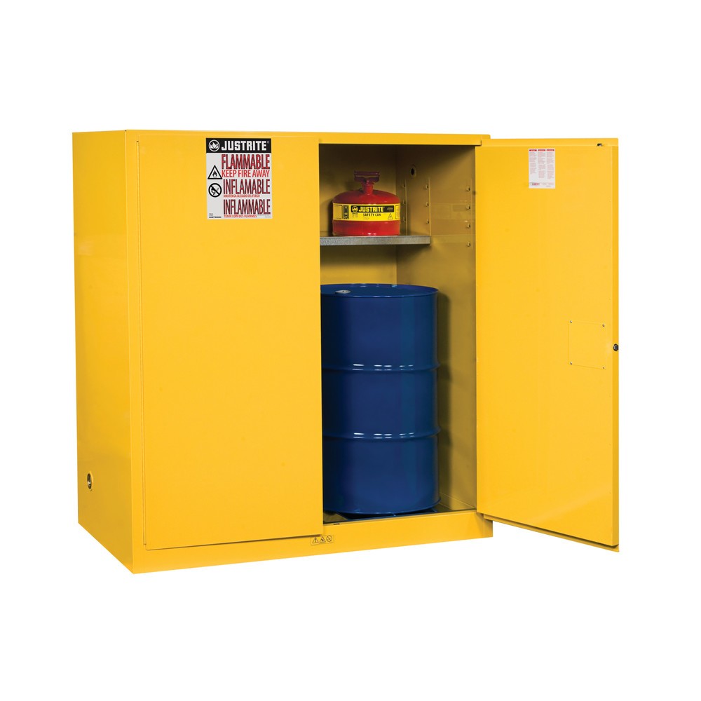 Image of OSHA- und NFPA-konforme Lagerung von 1x oder 2x 110- bis 200-l-Fässern nebst Zubehör: in dem Justrite® Fassschrank Vertical Drum Sure-Grip® FM mit 1 Abteil Der Justrite® Fassschrank Vertical Drum Sure-Grip® FM bietet geschützten Platz für 1x oder 2x 110- 