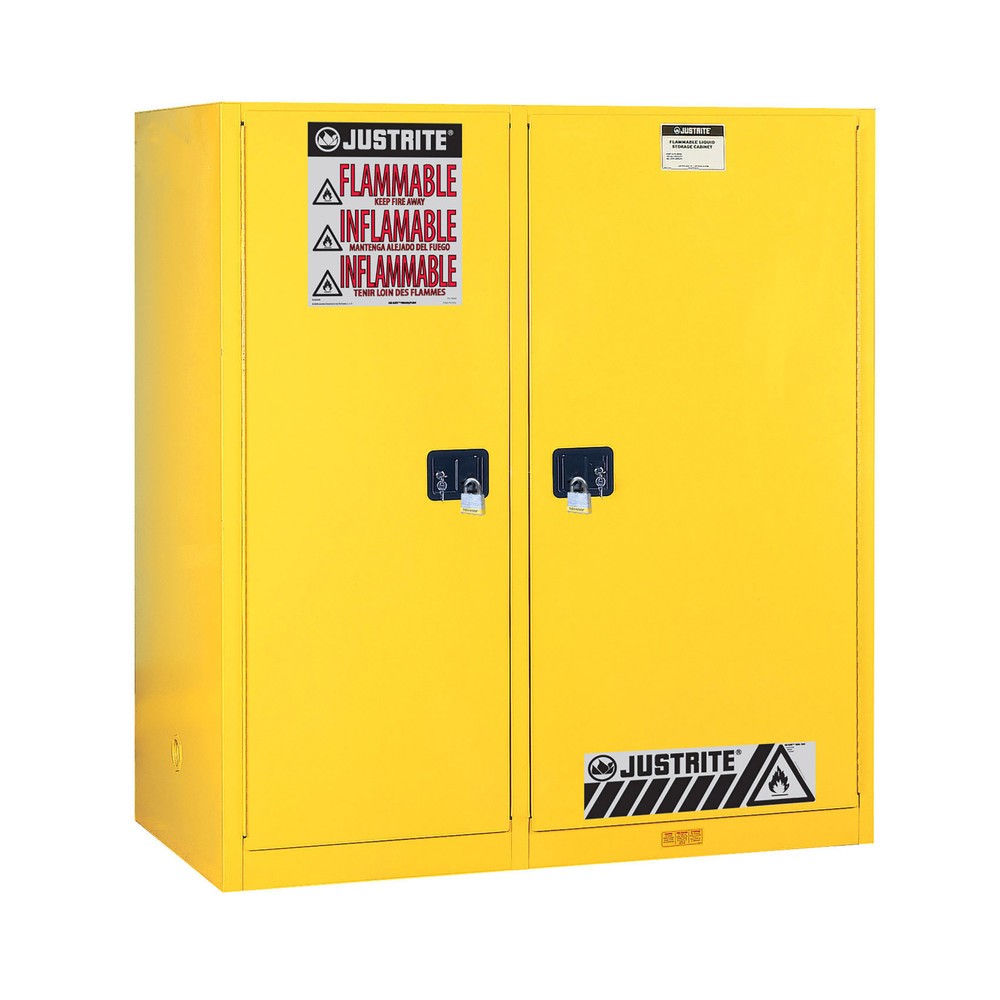 Image of OSHA- und NFPA-konforme Lagerung von 1x 110/200-l-Fass nebst 12x 19-l-Kanistern: in dem Justrite® Fassschrank Vertical Drum Sure-Grip® FM mit 2 Abteilen Der Justrite® Fassschrank Vertical Drum Sure-Grip® FM bietet mit seinen 2 Abteilen geschützten Platz f