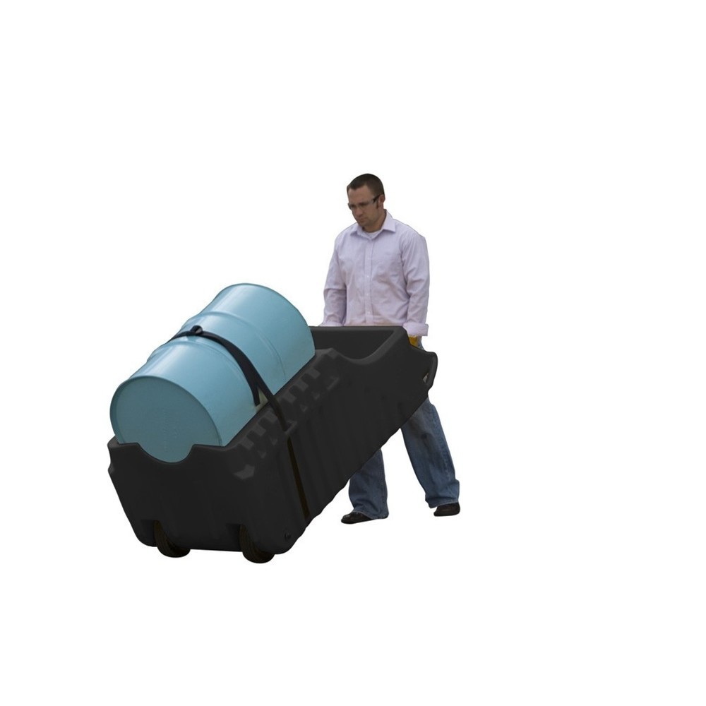 Image of Fasstransport- und Abfüllwagen für 200-l-Fass aus chemikalienbeständigem Polyethylen (PE) Von der Flüssigkeitsaufnahme über den Transport bis hin zum Abfüllen und Lagern: Die mobile Justrite Auffangwanne hilft Ihnen überall. Dank der liegenden Fasslagerun