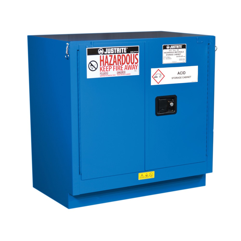Image of Justrite® Sicherheitsschrank Undercounter Sure-Grip® FM für Ätzmittel – mit Stahlboden zum Ableiten von ausgelaufenen Flüssigkeiten Sicher und platzsparend zugleich – so präsentiert sich der Justrite® Sicherheitsschrank Undercounter Sure-Grip® FM für Ätzm
