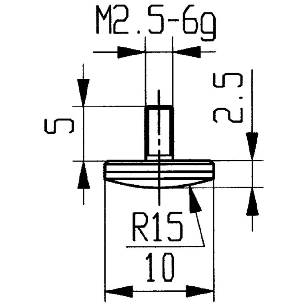 Image of  Material: HartmetallKÄFER Messeinsatz, M2,5 Hartmetall, Ø 10 mm gewölbt Radius 15, passend zu Messuhren KÄFER Messeinsatz, M2,5 Hartmetall, Ø 10 mm gewölbt Radius 15, passend zu Messuhren