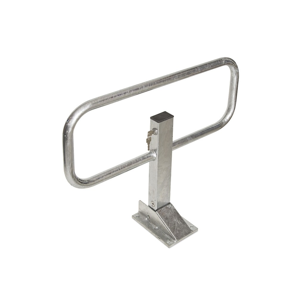 Image of Wege, Einfahrten, Betriebsgelände oder Parkplätze vor Fremdeingriffen schützen Der Kipp-Sperrbügel Plus ist aus robustem Stahl gefertigt und verfügt über einen stabilen Bügel. Der Sperrbügel ist kippbar und überfahrbar. Um die Verriegelung zu entsperren u