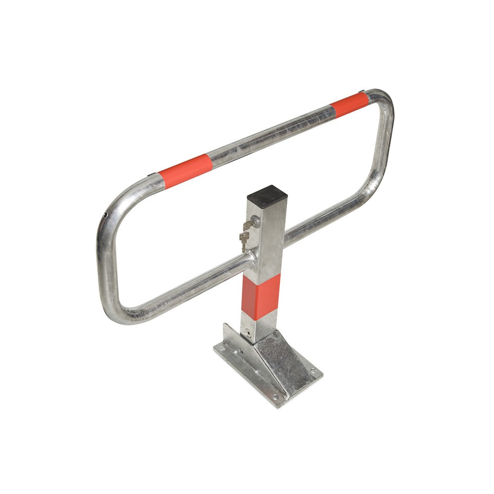 Image of Wege, Einfahrten, Betriebsgelände oder Parkplätze vor Fremdeingriffen schützen Der Kipp-Sperrbügel Plus ist aus robustem Stahl gefertigt und verfügt über einen stabilen Bügel. Der Sperrbügel ist kippbar und überfahrbar. Um die Verriegelung zu entsperren u