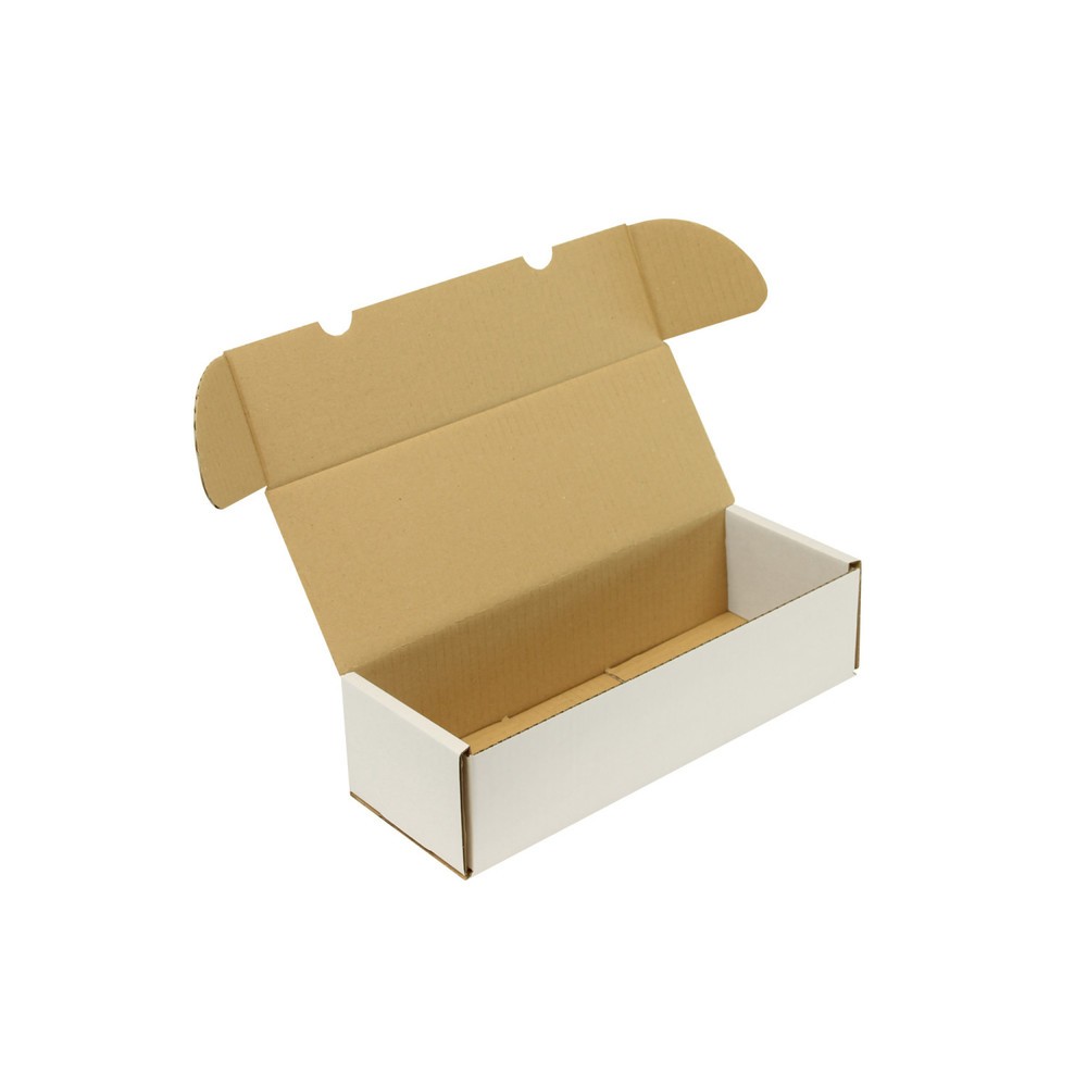 Image of  Einfaches öffnen und Wiederverschliessen durch seitliche EinstecklaschenKlappschachtel 1-wellig, 308 x 112 x 80 mm, Qualität 1.20 B, weiss, 1 VE = 100 Stk Klappschachtel 1-wellig, 308 x 112 x 80 mm, Qualität 1.20 B, weiss, 1 VE = 100 Stk