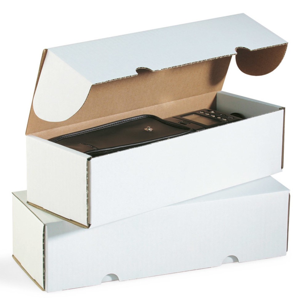 Image of  Einfaches öffnen und Wiederverschliessen durch seitliche EinstecklaschenKlappschachtel 1-wellig, 308 x 206 x 80 mm, Qualität 1.20 B, weiss Klappschachtel 1-wellig, 308 x 206 x 80 mm, Qualität 1.20 B, weiss