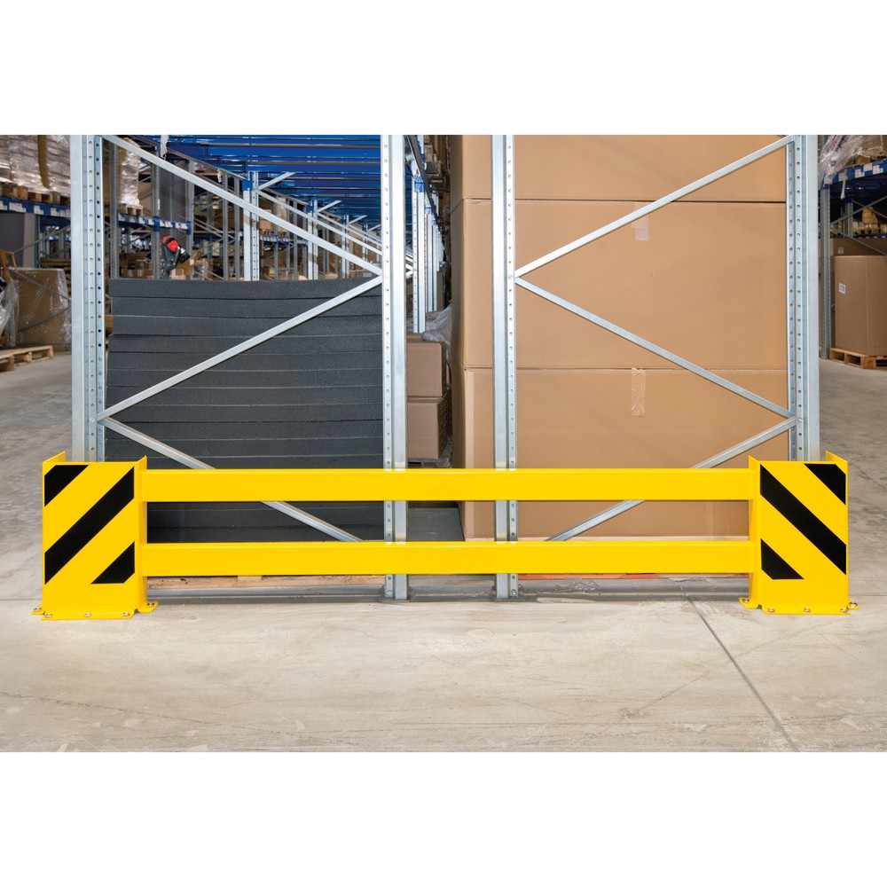 Image of Praktische Schutzplanken, teleskopierbar, im Komplett-Set Mit dem Schutzplanken-Komplett-Set schützen Sie die Stirnseite der Regale in Ihrem Betrieb vor Anfahrschäden. Die Schutzplanke vermindert einen eventuellen Aufprall von Hub- und Transportfahrzeugen