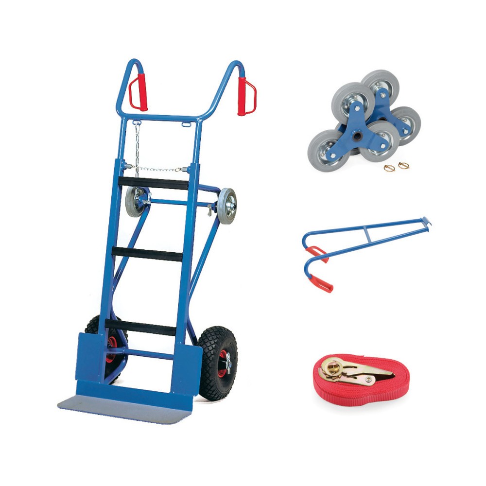 Image of Komplettset Gerätekarre fetra® mit Zubehör Die schwere Gerätekarre fetra® aus pulverbeschichtetem Stahlrohr ist mit einem höhenverstellbaren, um 180° drehbaren Griffbügel und einer grossen Schaufel für den sicheren Halt des Transportguts ausgestattet. Nut