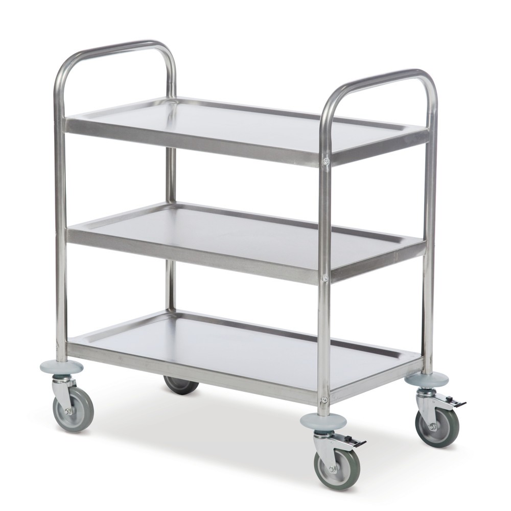 Image of Der Servierwagen Edelstahl BASIC ist mehr als nur ein Kantinenwagen Die Oberfläche des Servierwagens aus Edelstahl ist leicht zu reinigen, rostfrei, säurebeständig und hält hohen Temperaturen stand. Durch diese Eigenschaften ist die Verwendungsmöglichkeit