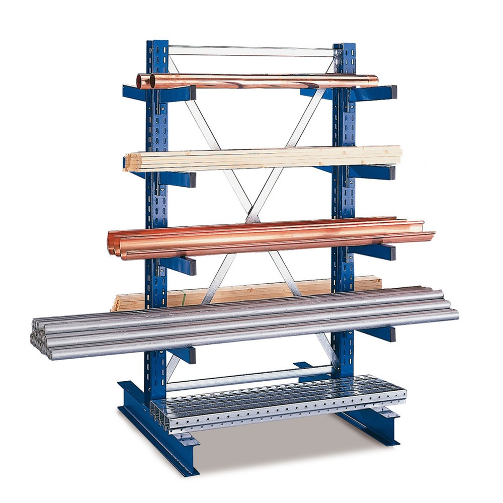 Image of Kragarmregal für die sichere Lagerung von Langgut Lange und schwere Stückgüter sind in einem Lager nicht immer einfach unterzubringen. Lassen sich Holzbalken oder Lastenträger noch relativ einfach in einer Nische stapeln, sieht das bei Metallrohren oder -